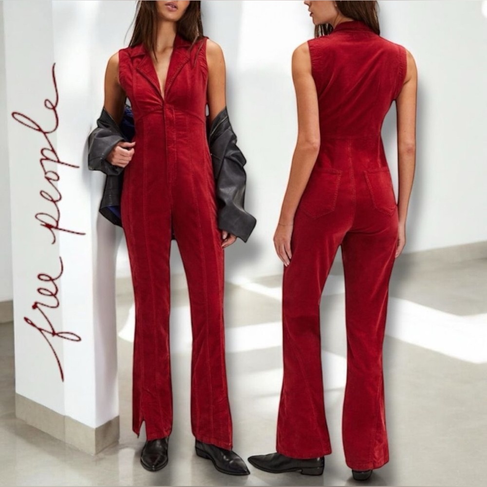 We The Free Red Sleeveless Corduroy Jumpsuit NWT